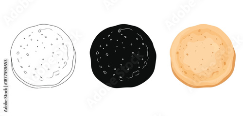 Pancakes  Vector Set in Three Styles — Line Art, Silhouette and Color Version for Islamic Design, App UI, Posters and Branding