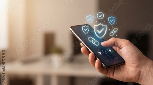 Wallpaper Mural Mobile security solutions home office digital illustration modern workspace close-up view protecting personal data Torontodigital.ca