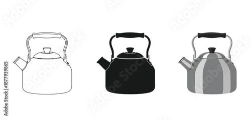 Teapots  Vector Set in Three Styles — Line Art, Silhouette and Color Version for Islamic Design, App UI, Posters and Branding