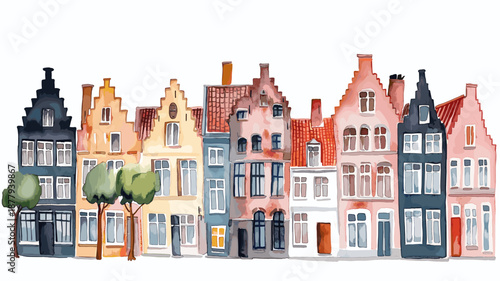 Bruges Old Town. Bruges Old Town watercolor vector illustration