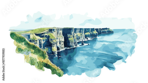 Cliffs of Moher. Cliffs of Moher watercolor vector illustration