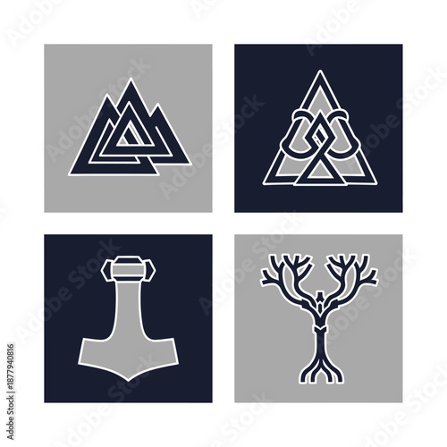 Four Norse Symbols Including Valknut Mjolnir and Yggdrasil.