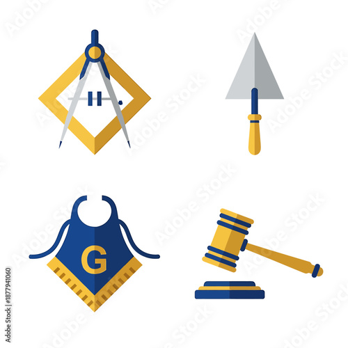 Masonic Symbols Square Compass Gavel Trowel Apron.