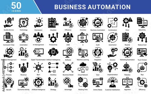 Business automation icon collection set. Containing process, digital transformation, industry 4.0, productivity, technology, business, integration icon. Simple flat  vector illustration.