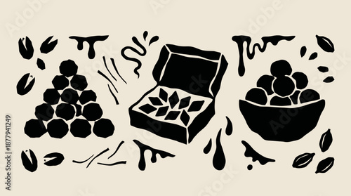 Assorted Indian traditional sweets and desserts vector illustration