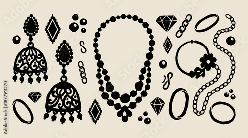 Assorted jewelry and fashion accessories vector illustration