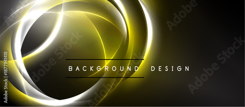 Abstract golden lines create dynamic swirling pattern. Dark background emphasizes bright, glowing curves. Text reads background design.