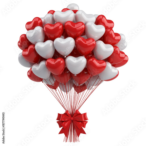 Untitled Vibrant cluster of glossy red and white heart balloons tied with a festive red bow, isolated on transparent background- 1