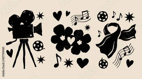 Cinema and music themed icons collection vector illustration