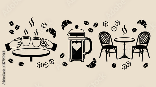 Coffee and cafe breakfast elements vector illustration