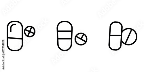 pill outline or line icon design bundle.