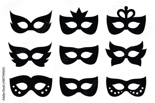 Carnival mask silhouette vector set, Mardi Gras masquerade mask icon vector