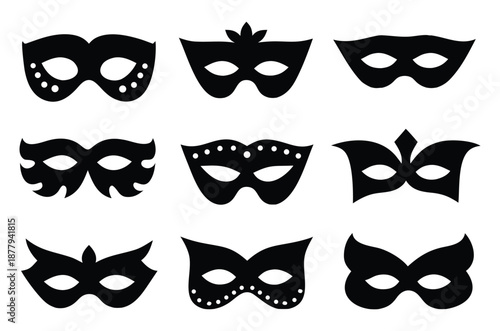 Carnival mask silhouette vector set, Mardi Gras masquerade mask icon vector