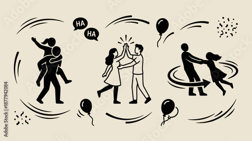 Happy couples celebrating and playing together vector illustration