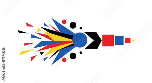 Abstract geometric rocket ship illustration with vibrant colors, symbolizing innovation and progress