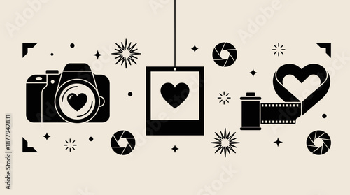 Photography icons with camera and film vector illustration