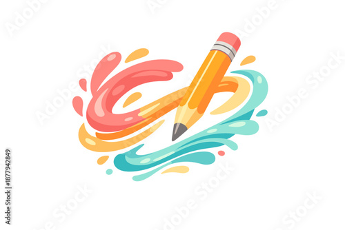 Creative Pencil Drawing with Colorful Liquid Splashes