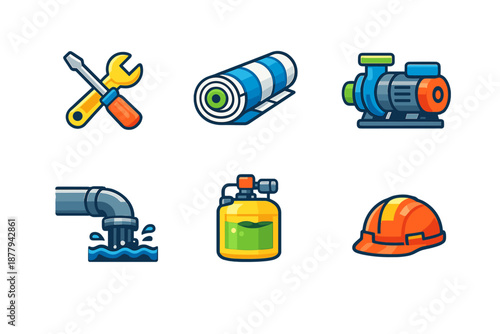 Set of industrial and construction icons on a dark background