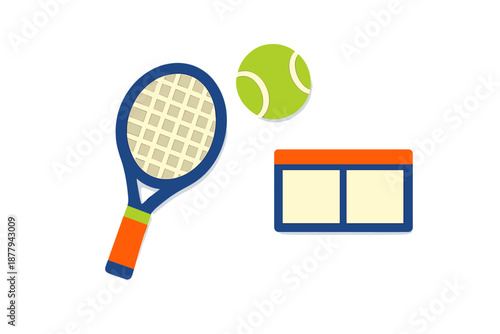 Tennis racket, ball and scoreboard graphic