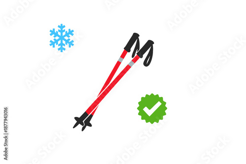 Ski poles with snowflake and checkmark icons