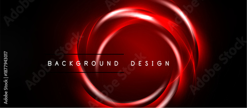 Dark background features vibrant red swirling lines forming circular design. Text reads background design centered within glowing rings.