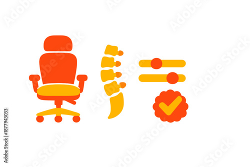 Ergonomic chair, spine alignment and adjustable settings icon