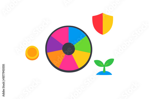 Spinning wheel with icons representing business growth and protection