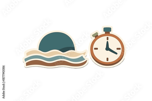 Sunrise icon with waves and a stopwatch icon