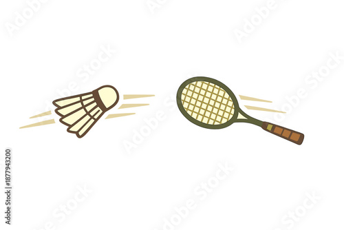 Badminton shuttlecock and racket with motion blur