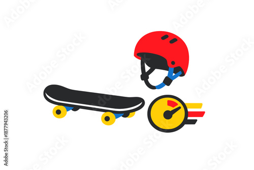 Skateboard, Helmet and Speedometer with motion blur