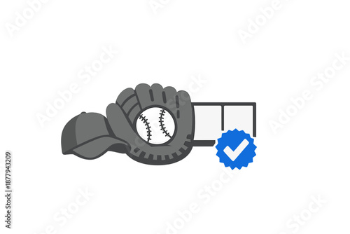 Baseball, Glove, Cap, and Verified Checkmark Icon