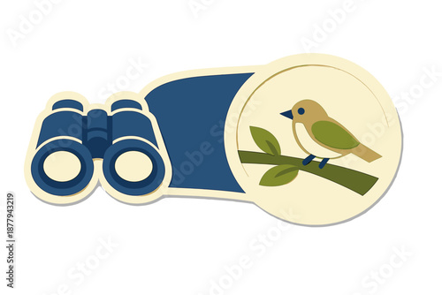 Binoculars looking at a bird on a branch