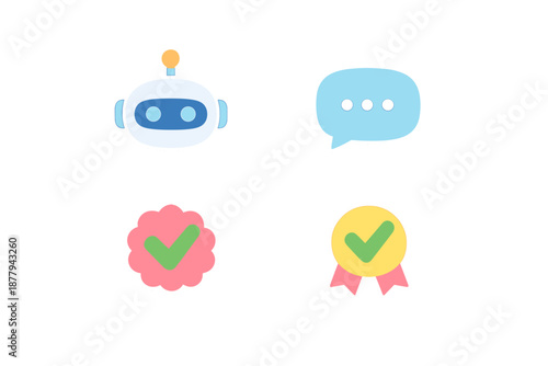Robotic Chatbot and Checkmark Icons