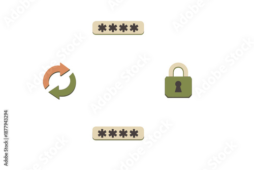 Password security concept with padlock and refresh icons