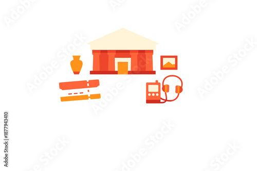 Museum exhibition with historical artifacts and audio guide