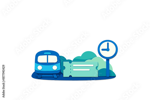 Train ticket and clock icon, transport and travel concept