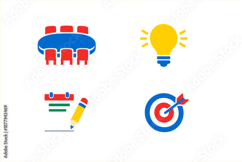 Business Icons: Meeting, Idea, Planning, Target
