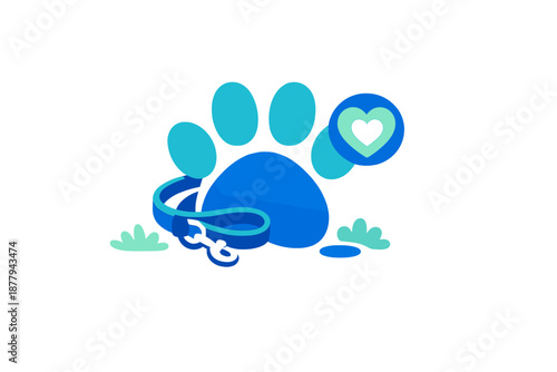 Glowing Paw Print with Heart and Leash