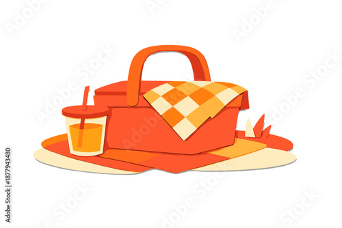 Paper Cut Style Picnic Basket and Drink