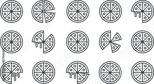 Pizza slices icon set vector graphics citrus fruit illustration