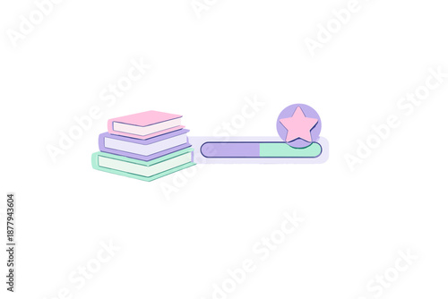 Stack of books with progress bar and star icon
