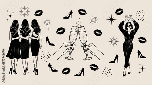 Stylish women celebrating girls night out vector illustration
