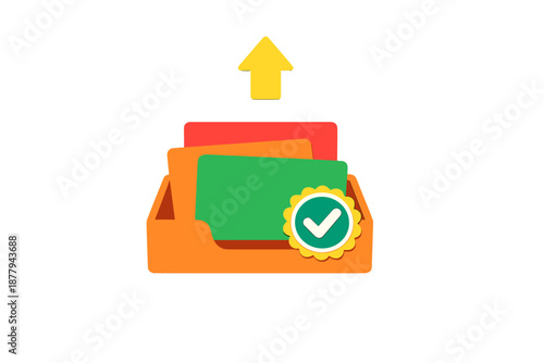 Digital Inbox with Upload Arrow and Checkmark