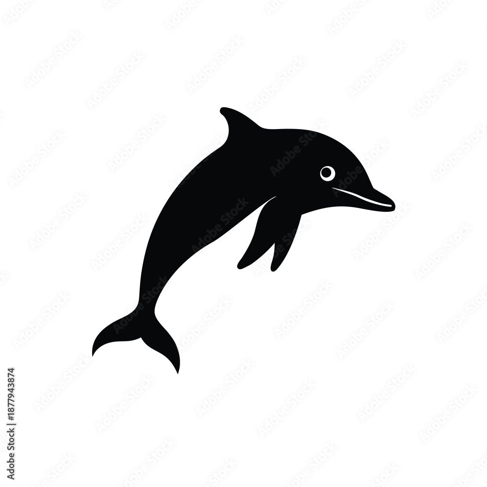 Fototapeta premium Playful Dolphin Silhouette Vector Illustration, Aquatic Marine Mammal Graphic on White Background