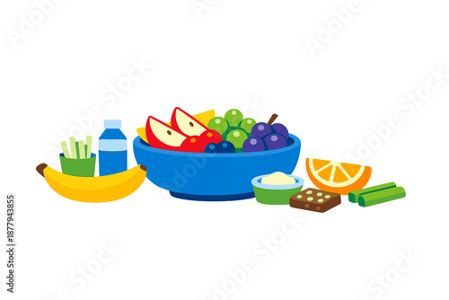 Healthy Lunch with Fruit, Vegetables, and a Brownie