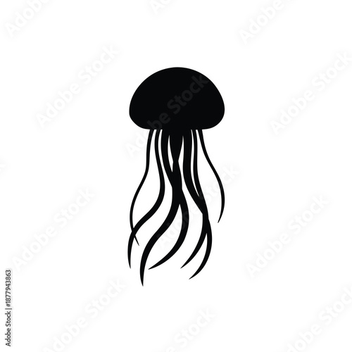 Graceful Jellyfish Silhouette Vector Graphic, Deep Sea Medusa Illustration on White Background