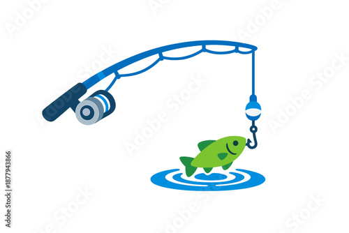 Cartoon fishing rod with illuminated fish and bobber