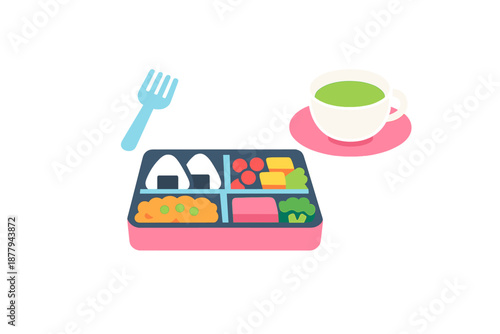 Bento box with tea and fork