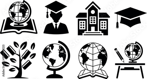 Education icons representing global learning and academic excellence worldwide