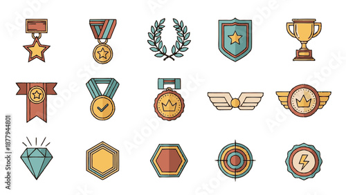 Collection of Cartoon Style Award Badges Icons.